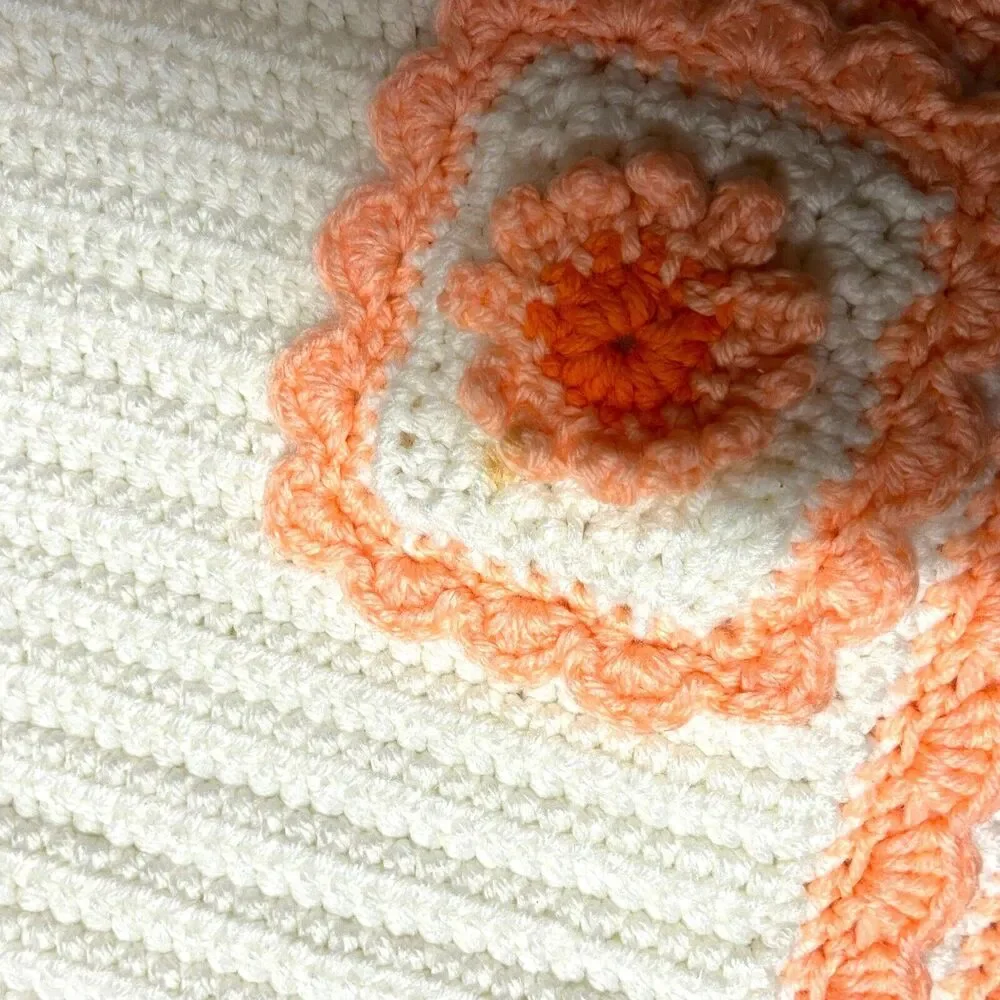 Placemats Crochet Set Of 6 Vintage Orange White Retro 18 X 12 Country Kitsch
